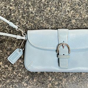 Coach Leather Wristlet Baby/Light Blue Buckle Design